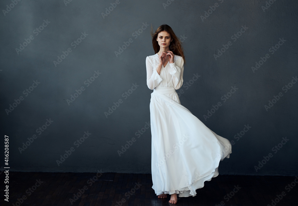 beautiful woman white dress dance performed model beautiful woman white dress dance performed model