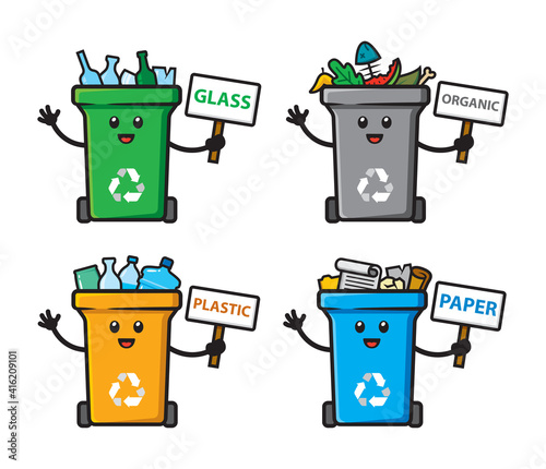 set of trash can character design