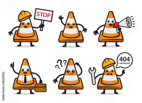 set of traffic cone character design