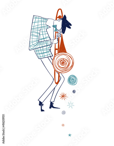 Illustration with isolated trombone player.