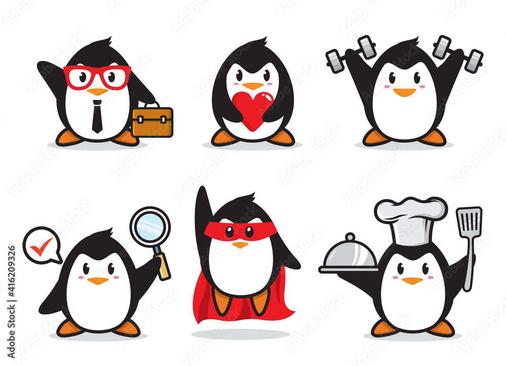 set of penguin character design set of penguin character design
