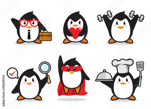 set of penguin character design