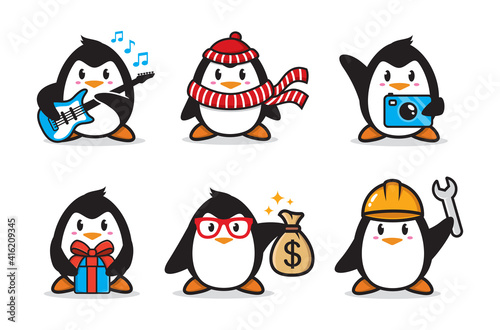 set of penguin character design