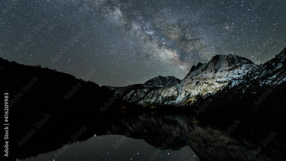 Amazing time-lapse of the night sky with the stars being reflected in a lake.
