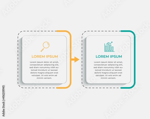 Minimal Business Infographics template. Timeline with 2 steps, options and marketing icons .Vector linear infographic with two circle conected elements. Can be use for presentation.