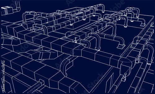 architectural illustration blueprint of HVAC ductwork system in BIM vector