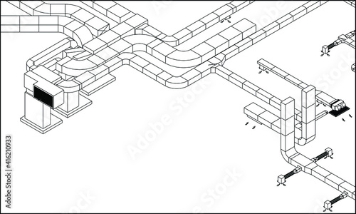 architectural illustration of HVAC system in BIM vector
