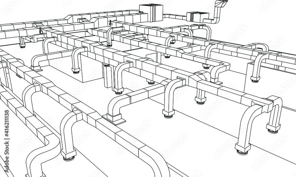architectural wireframe of HVAC system in BIM vector Stock Vector ...
