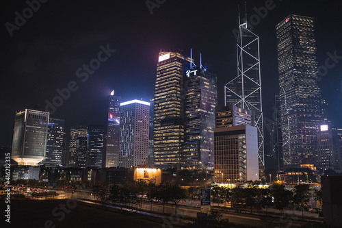 skyscrapers in night in Hong Kong