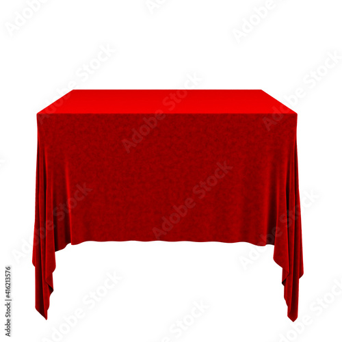 Empty red tablecloth isolated on white.