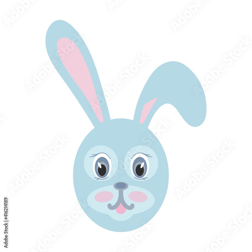 Rabbit, bunny or hare face. Cute cartoon character. Vector illustration.