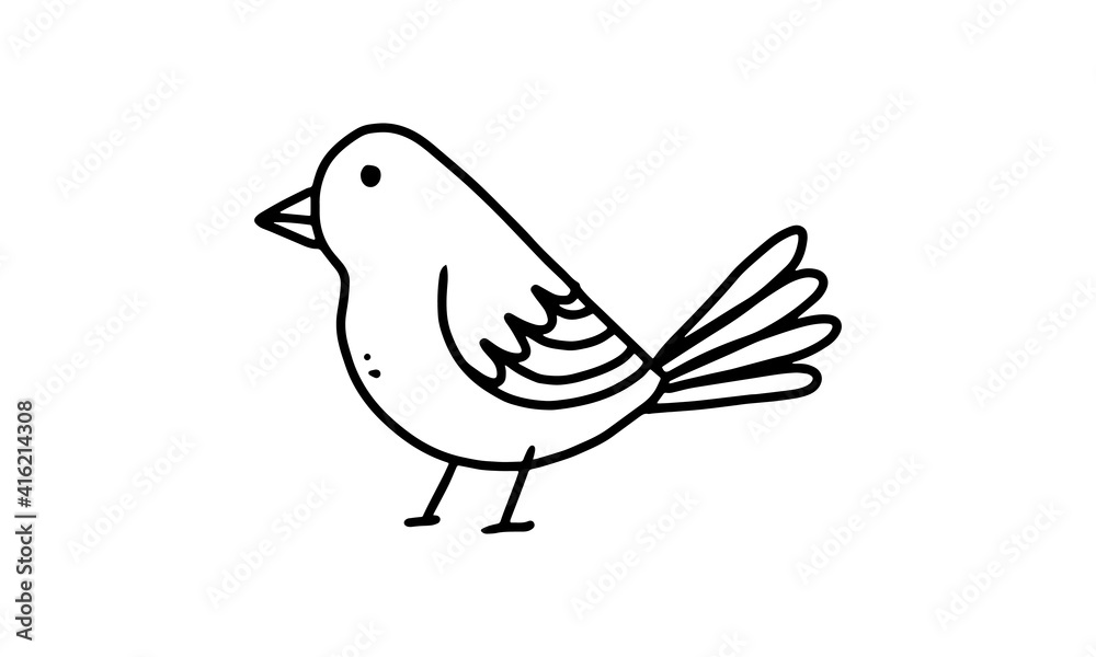 Fototapeta premium a cute little bird. pets animal cartoon coloring character collection for kids. easy funny animal drawing illustration for kids creativity. drawing guide book in vector design.