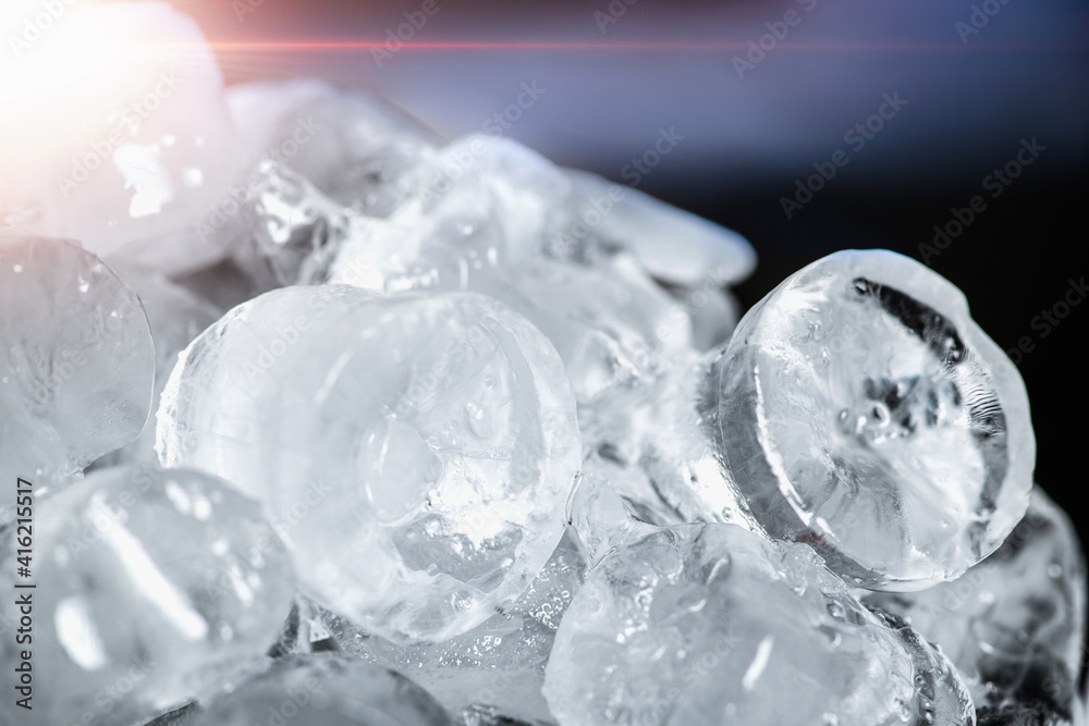 Ice Cubes, closeup, light coming from a side
