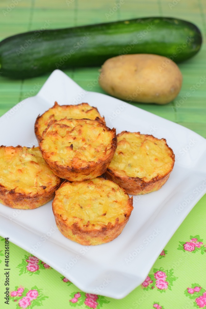 Baked zucchini potato egg as snack or appetizer
Baked zucchini potato egg as snack or appetizer