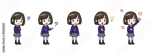 学生の女の子の表情とポーズセット