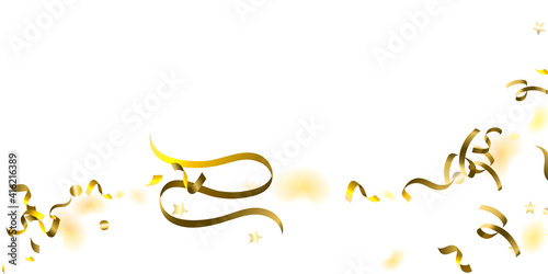Holiday Serpentine. Gold Foil Streamers Ribbons.