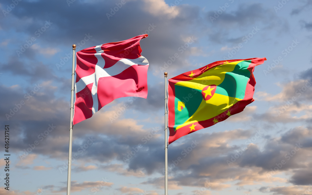 Fototapeta premium Flags of Grenada and Denmark.