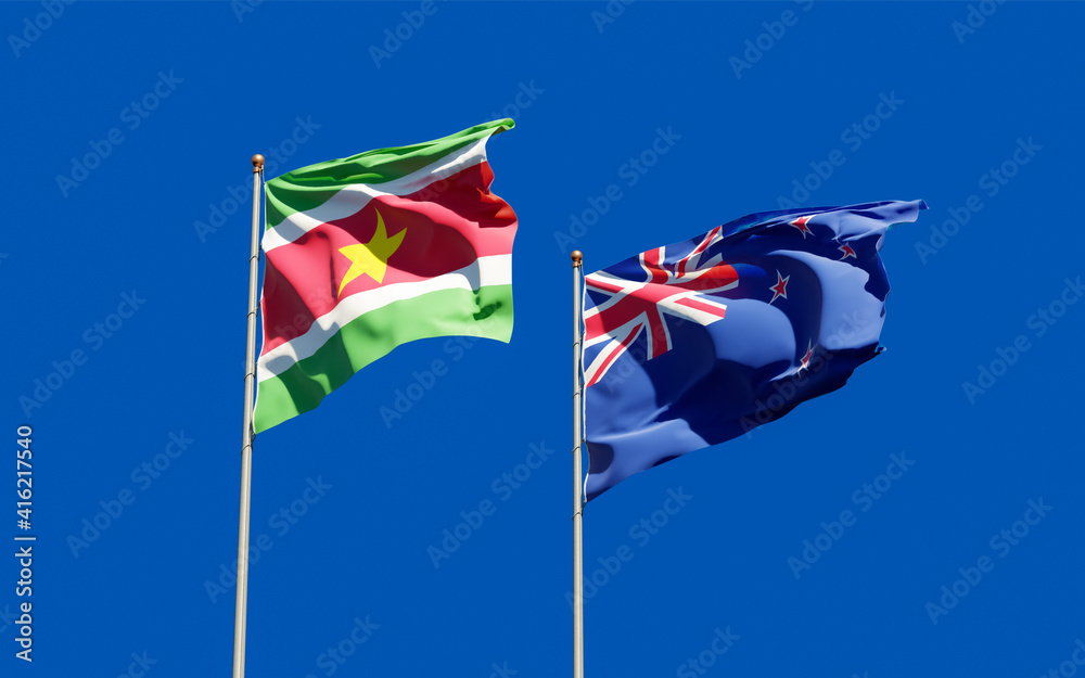 Flags of Suriname and New Zealand. Flags of Suriname and New Zealand.
