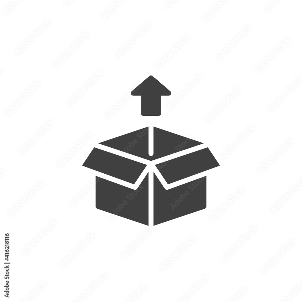 Cargo box package vector icon. filled flat sign for mobile concept and web design. Box out arrow glyph icon. Unboxing symbol, logo illustration. Vector graphics Cargo box package vector icon. filled flat sign for mobile concept and web design. Box out arrow glyph icon. Unboxing symbol, logo illustration. Vector graphics