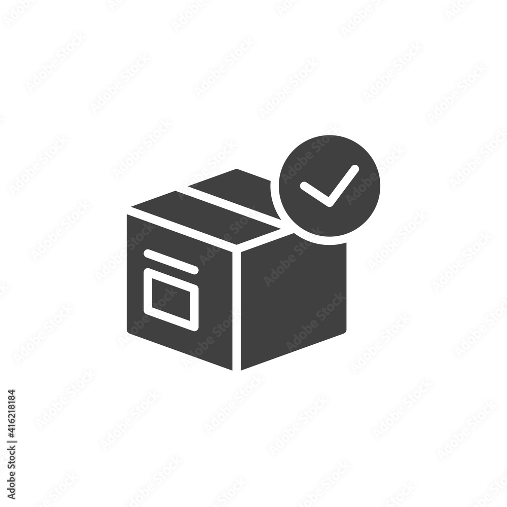 Delivered parcel box vector icon. filled flat sign for mobile concept and web design. Cargo box with check mark glyph icon. Symbol, logo illustration. Vector graphics Delivered parcel box vector icon. filled flat sign for mobile concept and web design. Cargo box with check mark glyph icon. Symbol, logo illustration. Vector graphics