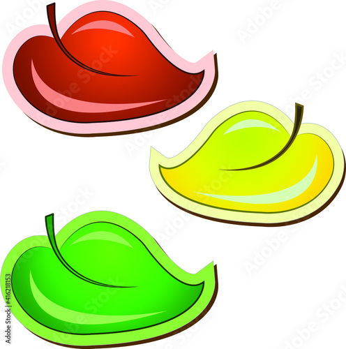 three poplar leaf stickers yellow green and red