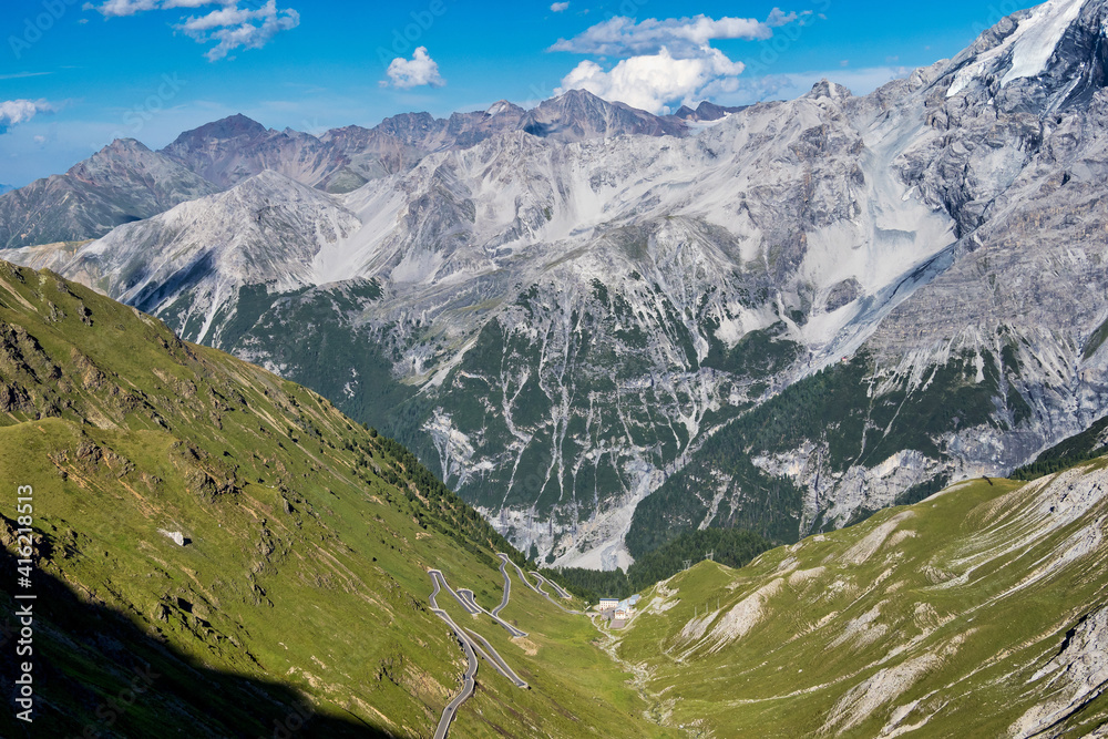 Italy, Stelvio National Park. Famous road to Stelvio Pass in Ortler Alps.