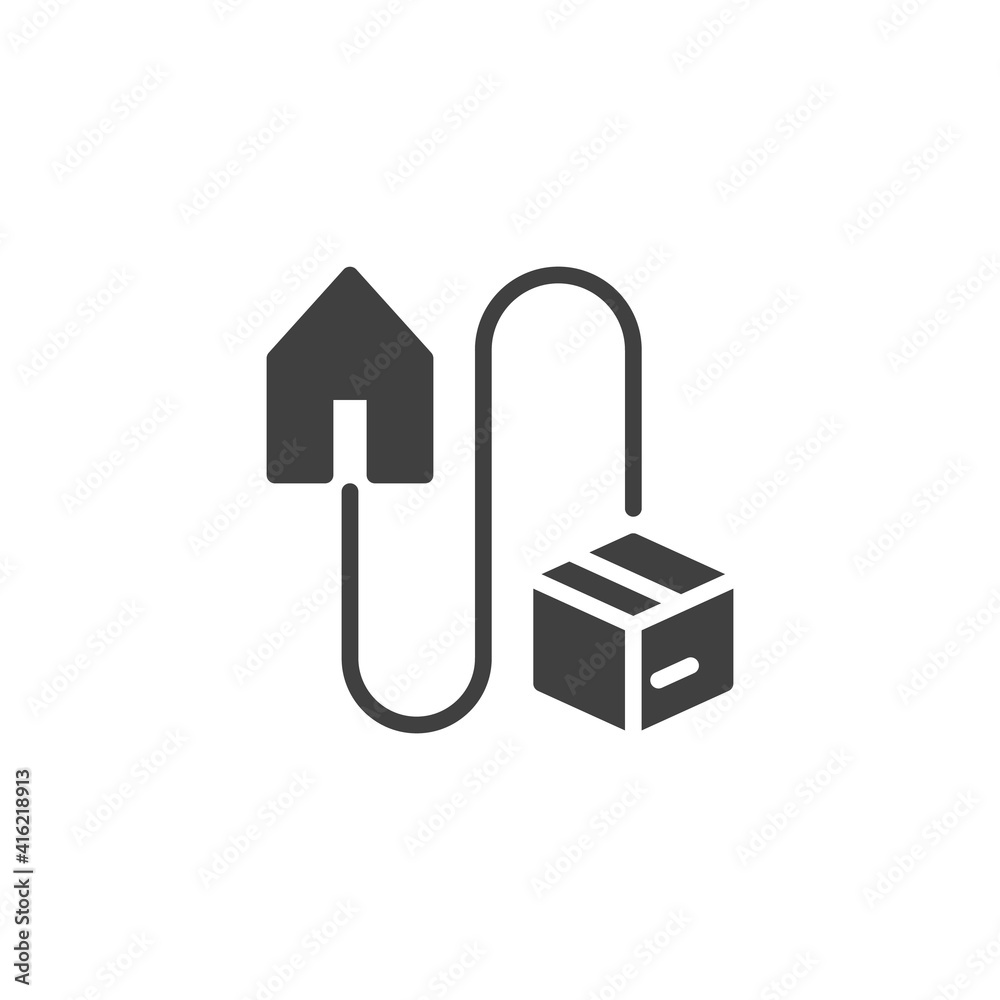 Home delivery parcel vector icon. filled flat sign for mobile concept and web design. Package delivery address glyph icon. Symbol, logo illustration. Vector graphics Home delivery parcel vector icon. filled flat sign for mobile concept and web design. Package delivery address glyph icon. Symbol, logo illustration. Vector graphics