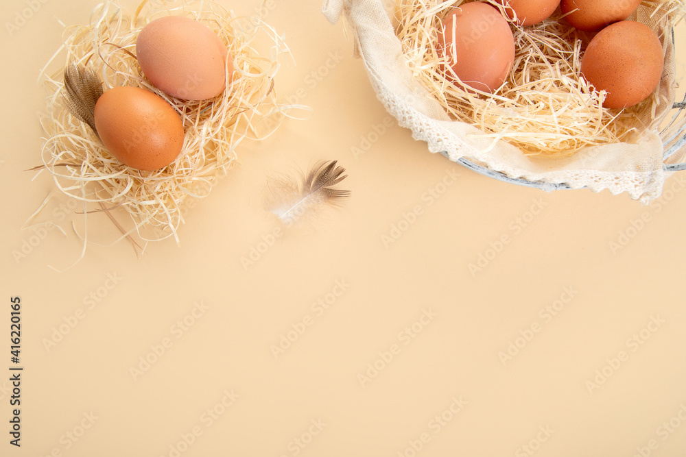 Chicken brown fresh raw eggs. Ingredients for cooking. Healthy eating concept. Chicken brown fresh raw eggs. Ingredients for cooking. Healthy eating concept.