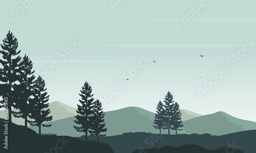 Beautiful natural scenery in the countryside in the morning. Vector illustration © City