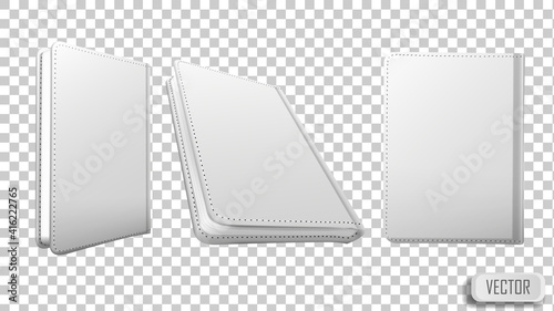 Blank white paper realistic mockup. Set of book templates in different views on transparent background