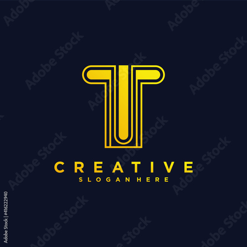 Creative letter t logo with modern,golden color style concept. premium vektor. part 1