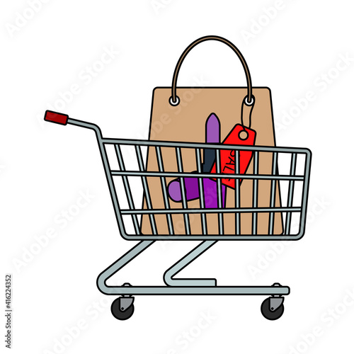 Shopping Cart With Bag Of Cosmetics Icon