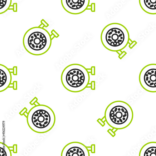 Line Donut with sweet glaze icon isolated seamless pattern on white background. Vector.