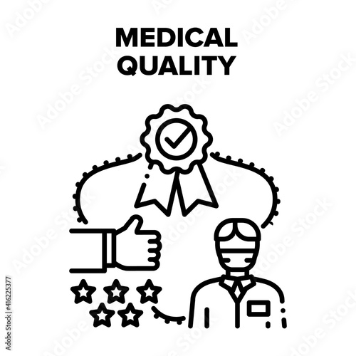 Medical Quality Vector Icon Concept. Medical Quality Hospital Treatment Care Review And Feedback, Award And Medal For Clinic Service Or Professional Medicine Skills Black Illustration