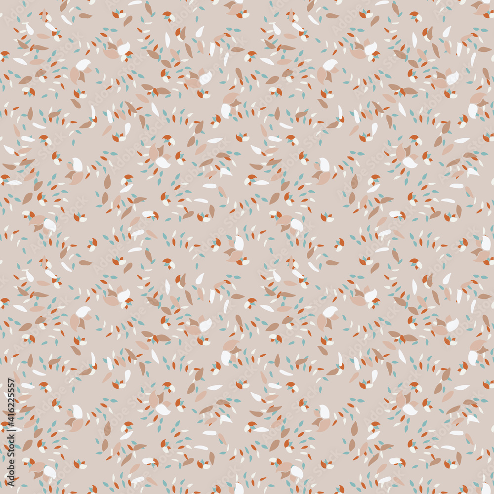 Obraz premium Leaves and petals seamless vector pattern. Surface print design for fabrics, stationery, scrapbook paper, gift wrap, textiles, backgrounds, and packaging.