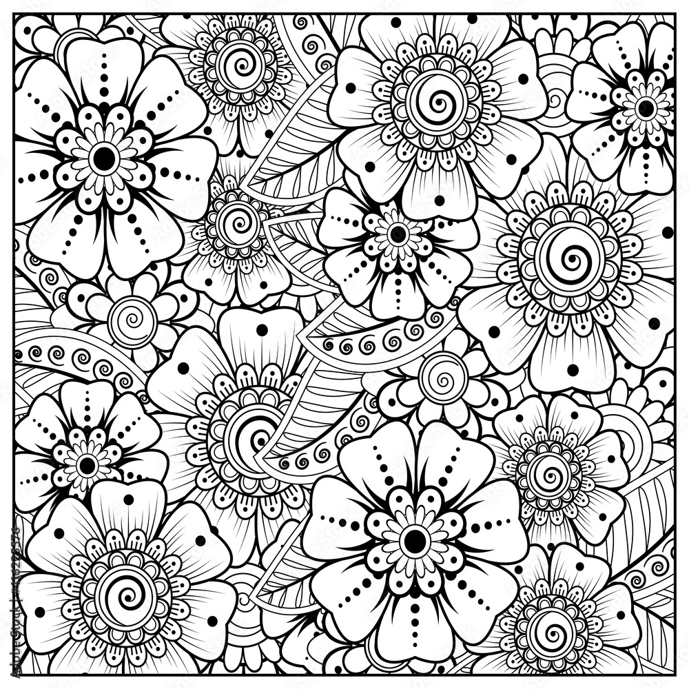 . Mehndi flower for henna, mehndi, tattoo, decoration. decorative ornament in ethnic oriental style. doodle ornament. outline hand draw illustration. coloring book page.