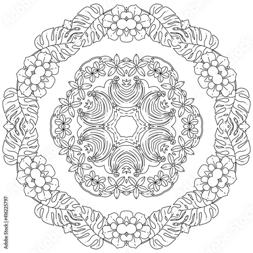 Simple Mandala Shape for Coloring. Vector Mandala. Circular. Flower. Oriental. Coloring Book Page. Outline.
