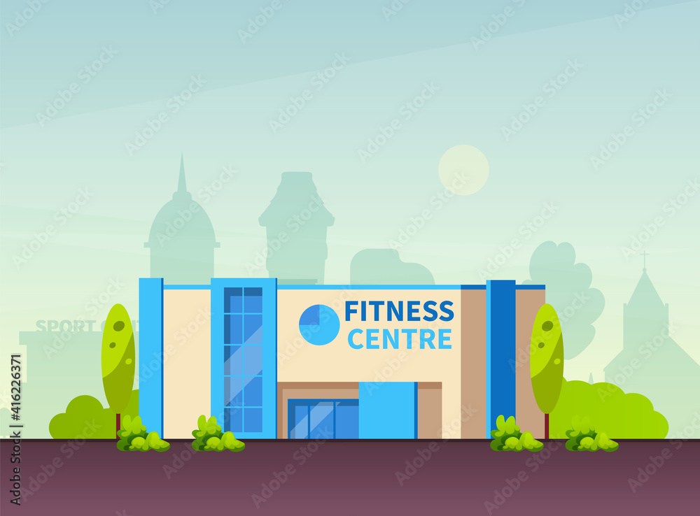 Vettoriale Stock Municipal Gym buildings. Fitness center modern architecture  building, sport house in summer urban landscape of cityscape cartoon vector  | Adobe Stock