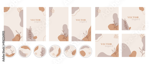 Social media stories, posts, highlights templates. Abstract organic shapes trendy vector backgrounds. Instgram set