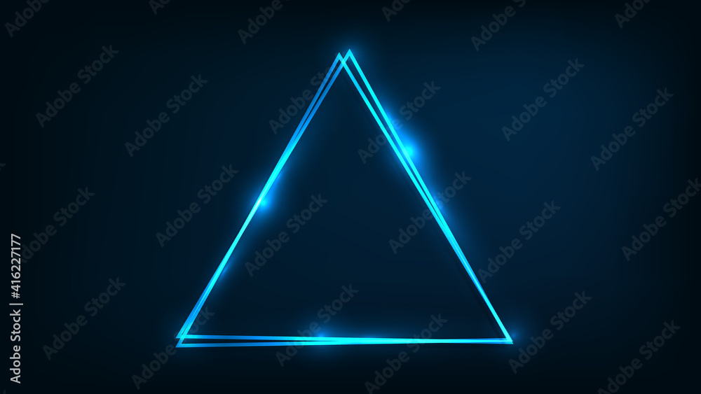 Fototapeta premium Neon double triangular frame with shining effects
