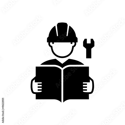 Engineer Worker Technician Mechanic Read Instruction Avatar Vector Icon