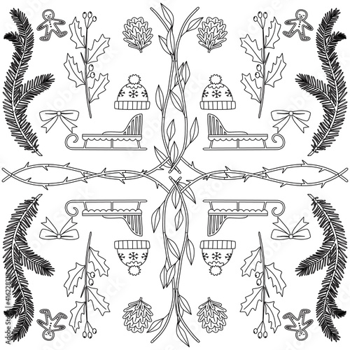 Beautiful Mandala Shape for Coloring. Vector Mandala. Christmas. Oriental. Book Page. Lines
