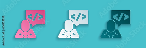 Paper cut Web design and front end development icon isolated on blue background. Paper art style. Vector.