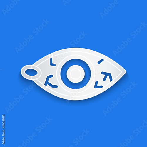 Paper cut Reddish eye due to viral, bacterial or allergic conjunctivitis icon isolated on blue background. Paper art style. Vector.