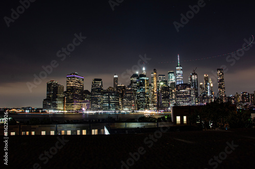 city skyline at night new york manhattan
