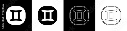 Set Gemini zodiac sign icon isolated on black and white background. Astrological horoscope collection. Vector.
