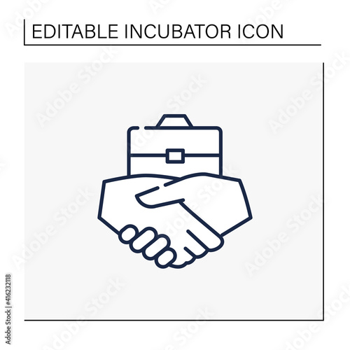 Business agreement line icon. Polite communication with employees, respectful atmosphere and improves communication. Team building concept. Isolated vector illustration. Editable stroke