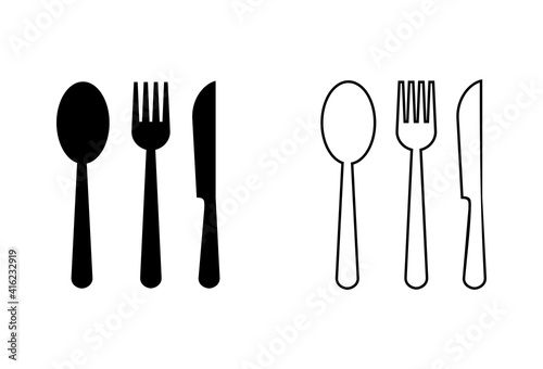 spoon and fork icon set. spoon, fork and knife icon vector. restaurant icon