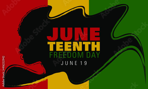 Juneteenth simple typography on a wavy hairstyle of a black figure 