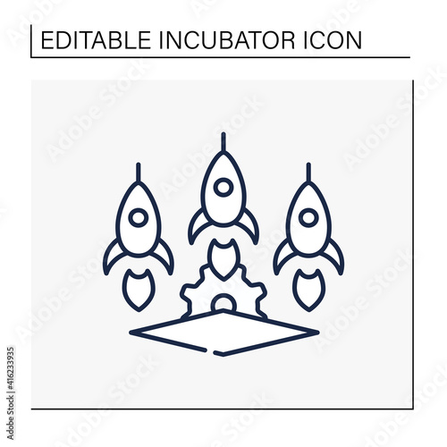 Startup studios line icon. Launch and build several companies in succession. Three successful businesses. Startup foundry concept. Isolated vector illustration.Editable stroke